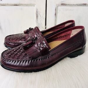 Giorgio Brutini Burgundy Red Leather Woven Tasseled Loafers Dress Shoes 10.5 EEE